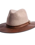 An angle left view of oatmeal color summit felt fedora 