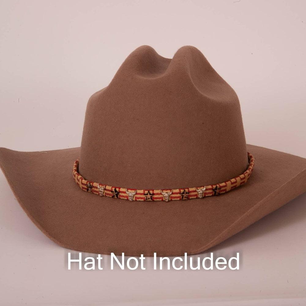 Texas Longhorn Tan Cowboy Hat Band on a brown hat