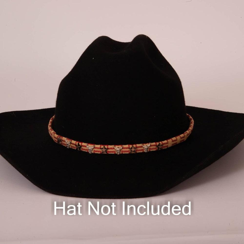 Texas Longhorn Tan Cowboy Hat Band on a black hat