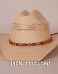 Texas Longhorn Tan Cowboy Hat Band on a white hat
