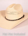 Tiffany black cowboy hatband on straw cowboy hat