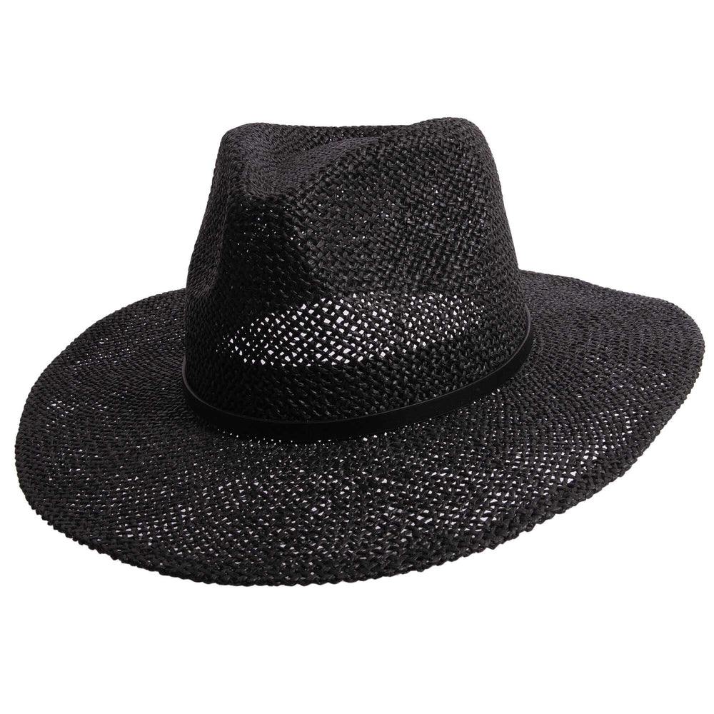 A left side view of Titus black straw sun hat 