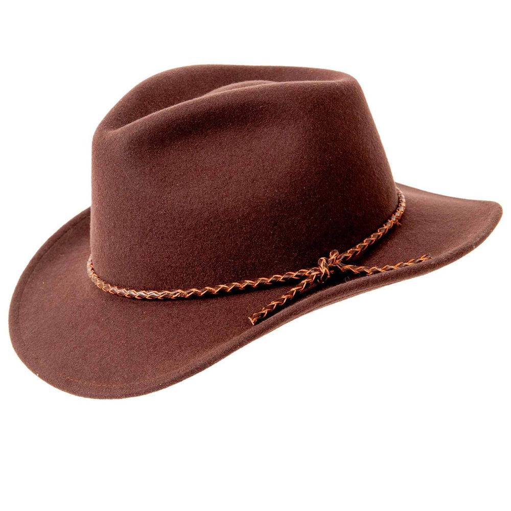 An angle view of a Walker Brown Felt Hat 