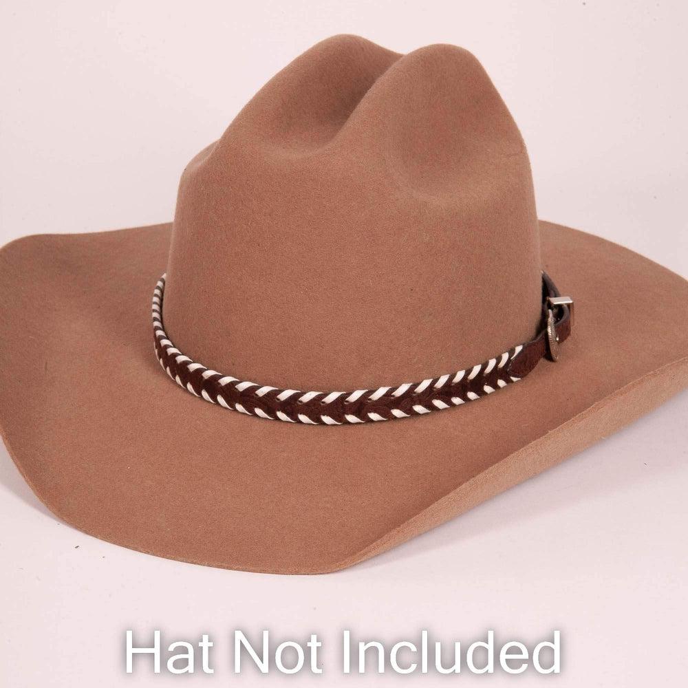 Whippersnapper brown leather cowboy hat band on brown cowboy hat