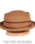 Natural Wooden Table Top Hat Stand  with a hat on front view